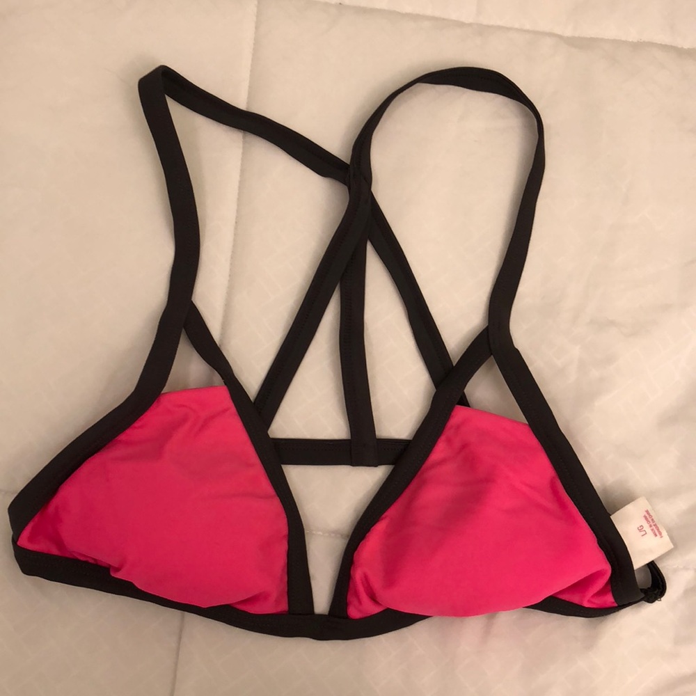 Gray and pink bikini top